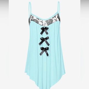 RoseGal Plus Size 1X Lace Panel Bowknot Embellished Cami-Top Aqua/Black NWT!